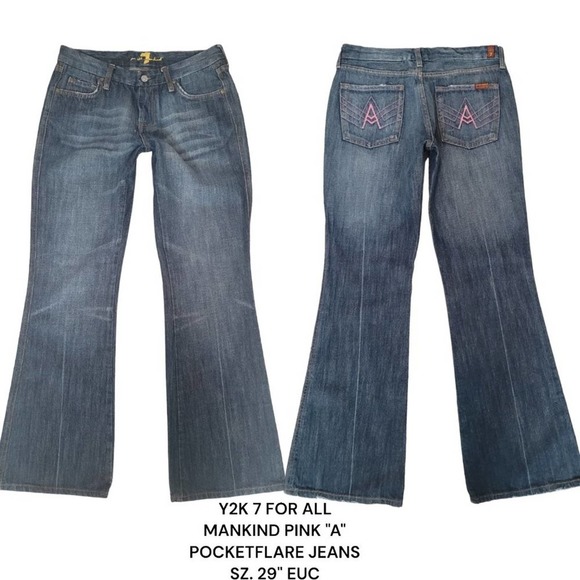Y2K VTG 7 FOR ALL MANKIND A POCKET PINK STITCH FLARE JEANS SZ. 29" EUC - Picture 5 of 5